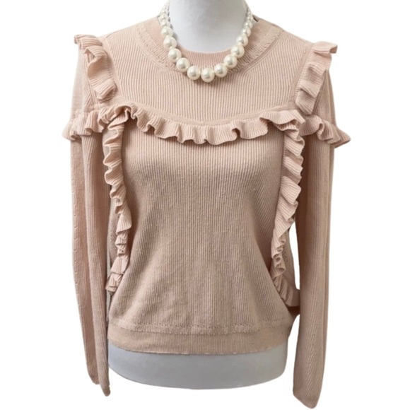 SOFT PINK RUFFLE SWEATER - Picture 1 of 6